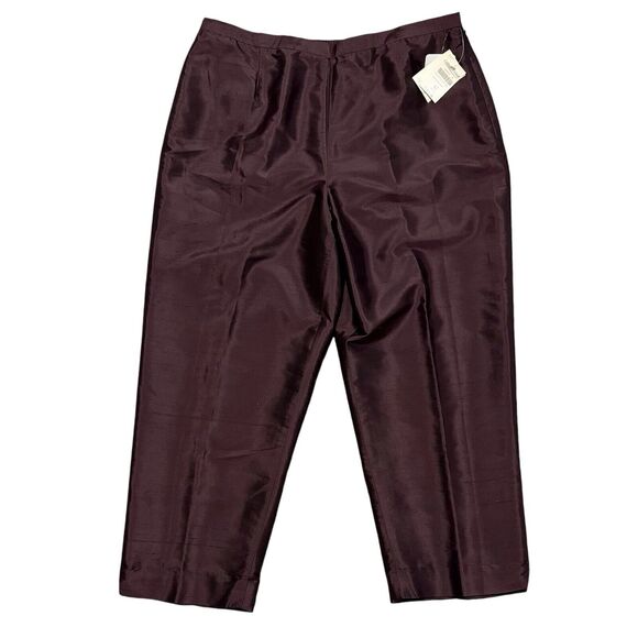 Coldwater Creek NWT Silk Flat Front Side Zip Trousers Brown 12 Lined Cropped - Picture 1 of 9